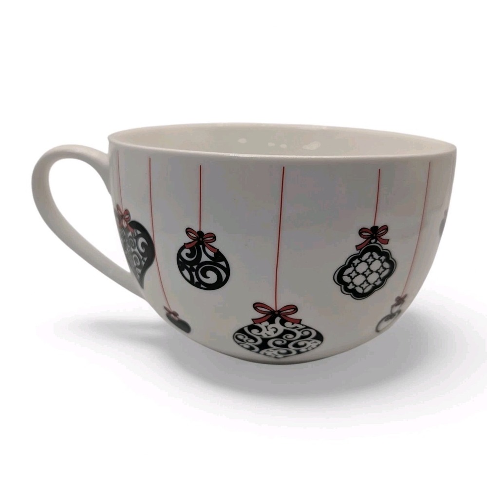 Brighton Coffee Mug Christmas Ornamants White Red Black Sixteen Ounces Retro - Picture 6 of 11